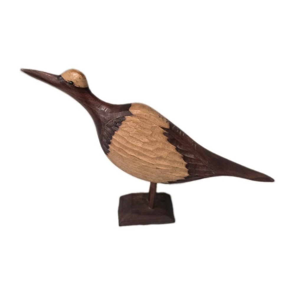 Vintage Hand Carved Two-Tone Wood Bird Figurine Mid Century Modern Folk Art  6"